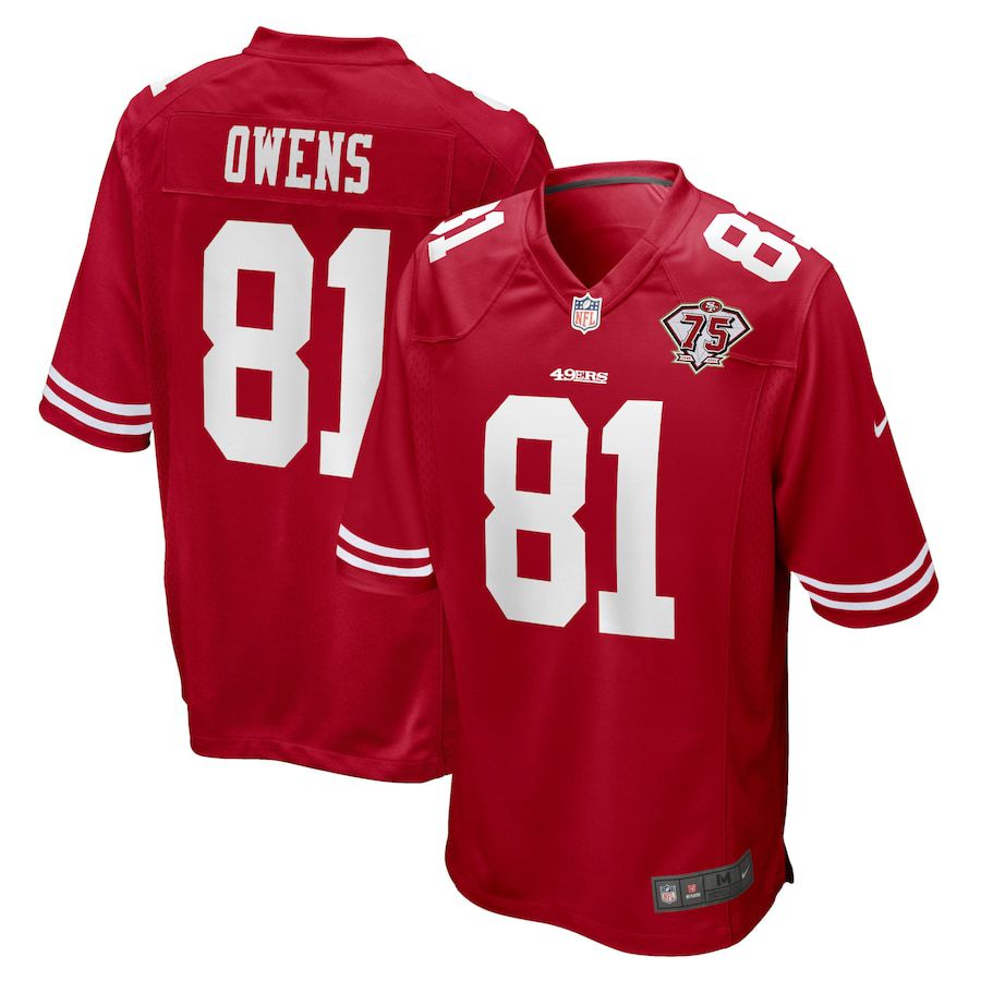 Men San Francisco 49ers #81 Terrell Owens Nike Scarlet 75th Anniversary Retired Player Game NFL Jersey